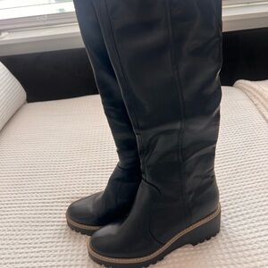 DV by Dolce Vita Black Over the Knee Boots with Rounded Toe and Comfortable Fit